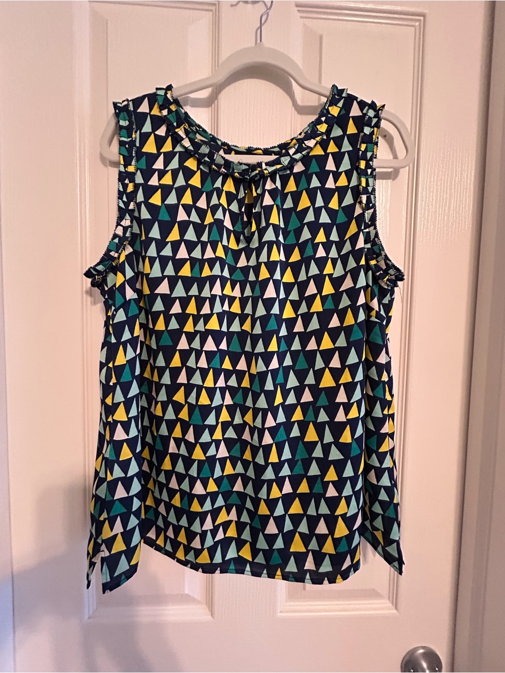 Talbots Navy Geometric Triangle Sleeveless Top